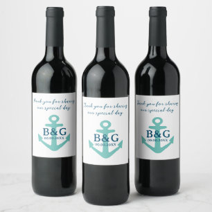 Étiquette Pour Bouteilles De Vin mariage nautique décontracté ancre turquoise perso