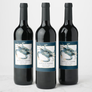 Étiquette Pour Bouteilles De Vin Mariage nautique du crabe bleu aquarelle