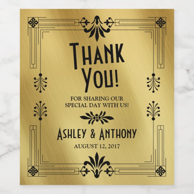 Étiquette Pour Bouteilles De Vin Mariage noir Art déco des années 20 (Étiquettes simples)