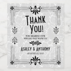 Étiquette Pour Bouteilles De Vin Mariage noir blanc Art déco des années 20