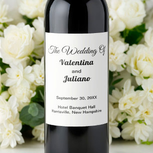 Étiquette Pour Bouteilles De Vin Mariage Noir et Blanc Basé sur la Typographie