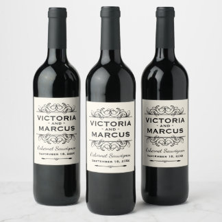 Étiquette Pour Bouteilles De Vin Mariage noir et ivoire Monogram Bottle Favoriser