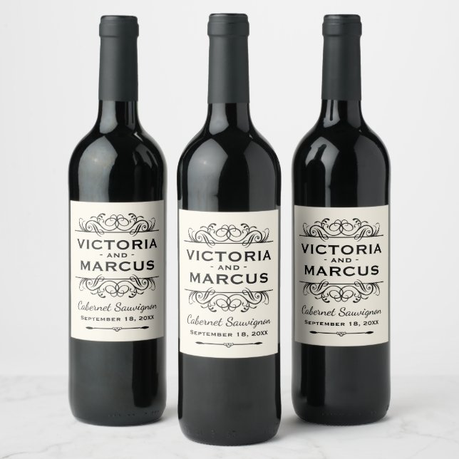 Étiquette Pour Bouteilles De Vin Mariage noir et ivoire Monogram Bottle Favoriser (Bouteilles)