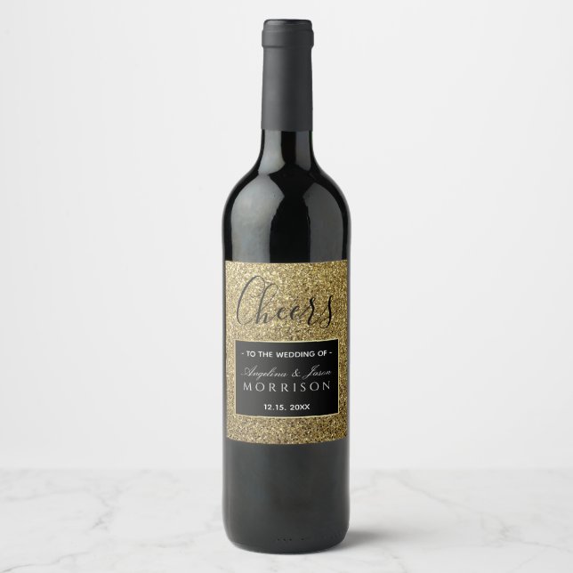 Étiquette Pour Bouteilles De Vin Mariage Noir Et Or Faveur (Devant)