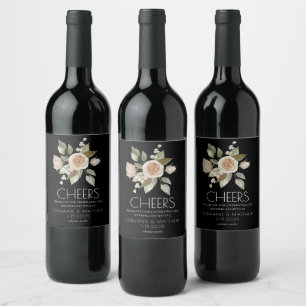 Étiquette Pour Bouteilles De Vin Mariage noir Rose rose pâle