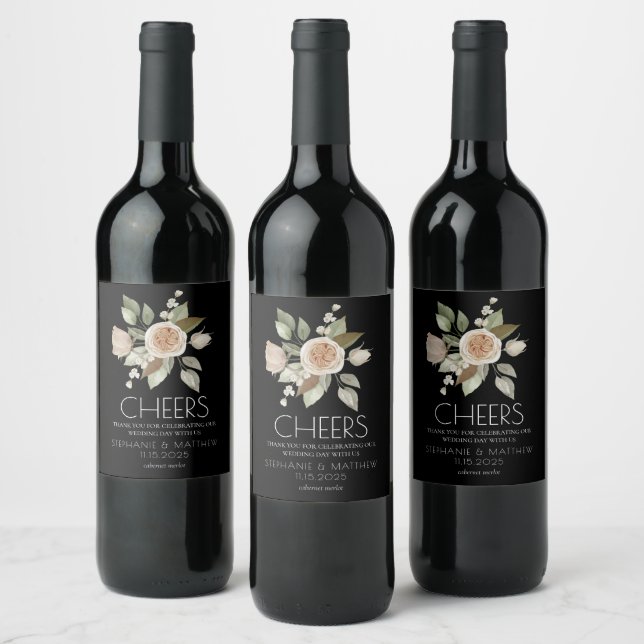 Étiquette Pour Bouteilles De Vin Mariage noir Rose rose pâle (Bouteilles)