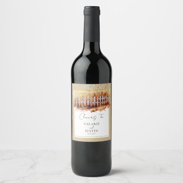 Étiquette Pour Bouteilles De Vin Mariage occidental de la clôture du blé d'aquarell (Devant)