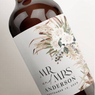 Étiquette Pour Bouteilles De Vin Mariage pampas eucalyptus moderne m et mme party