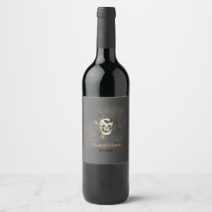 Étiquette Pour Bouteilles De Vin Mariage Papillons de crâne floral gothique