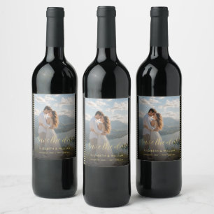 Étiquette Pour Bouteilles De Vin Mariage personnalisé pois dorés et noirs