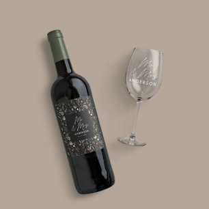 Étiquette Pour Bouteilles De Vin Mariage photo arch aquarelle botanique m & mrs