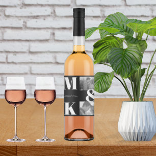 Étiquette Pour Bouteilles De Vin Mariage photo minimaliste moderne Gras Monogramme