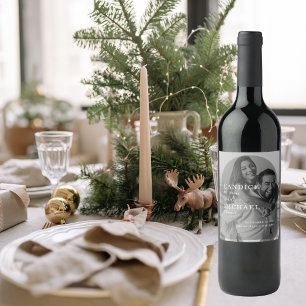 Étiquette Pour Bouteilles De Vin Mariage photo moderne élégant noir et blanc Arc