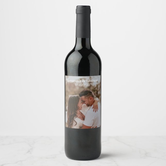 Étiquette Pour Bouteilles De Vin Mariage photo moderne Fiançailles cadeau Favoriser (Devant)