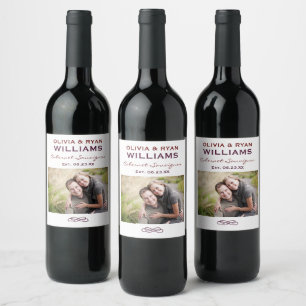 Étiquette Pour Bouteilles De Vin Mariage Photo Rustique Rouge Foncé