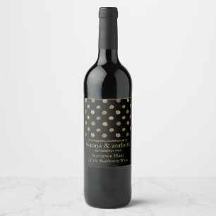 Étiquette Pour Bouteilles De Vin Mariage Pois moderne Black & Gold