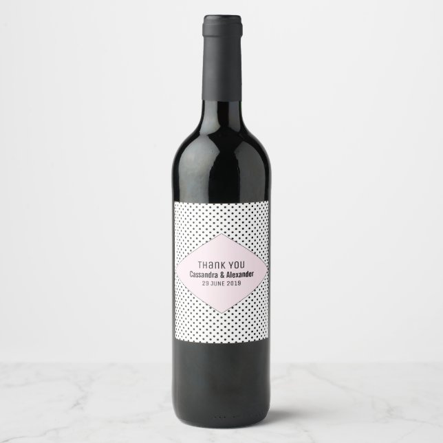 Étiquette Pour Bouteilles De Vin Mariage Pois rose moderne (Devant)