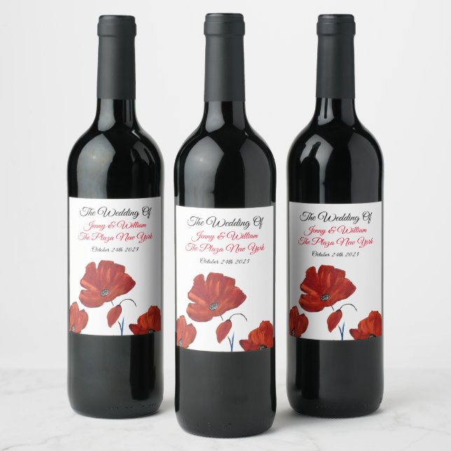 Étiquette Pour Bouteilles De Vin Mariage Red Poppies (Bouteilles)