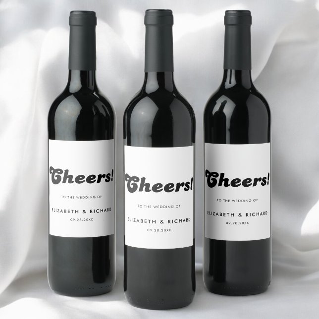 Étiquette Pour Bouteilles De Vin Mariage Rétro Chic Noir & Blanc (Retro black and white wine label adds a stylish, personal touch to your wedding drinks.)
