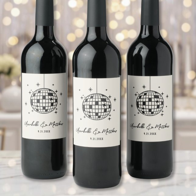 Étiquette Pour Bouteilles De Vin Mariage Rétro Disco Dessiné à la Main (Disco Retro Hand Drawn Wedding Wine Label )