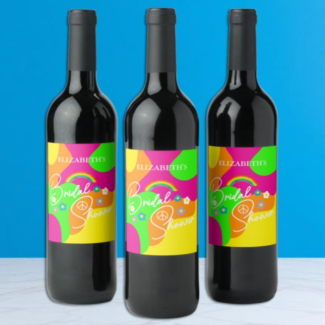 Étiquette Pour Bouteilles De Vin Mariage rétro funky (Créateur téléchargé)