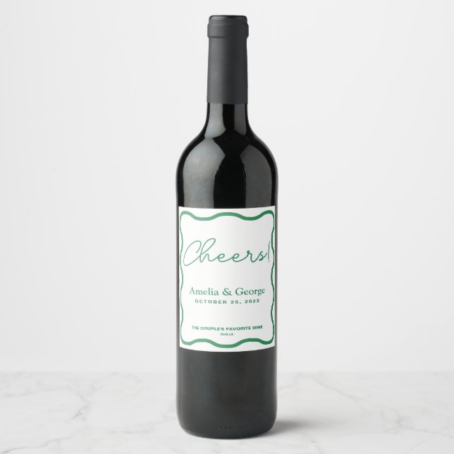 Étiquette Pour Bouteilles De Vin Mariage rétro Green Wavy (Devant)