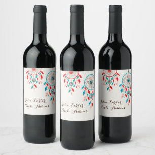 Étiquette Pour Bouteilles De Vin Mariage Rêveur de Plumes Tribal Bohème