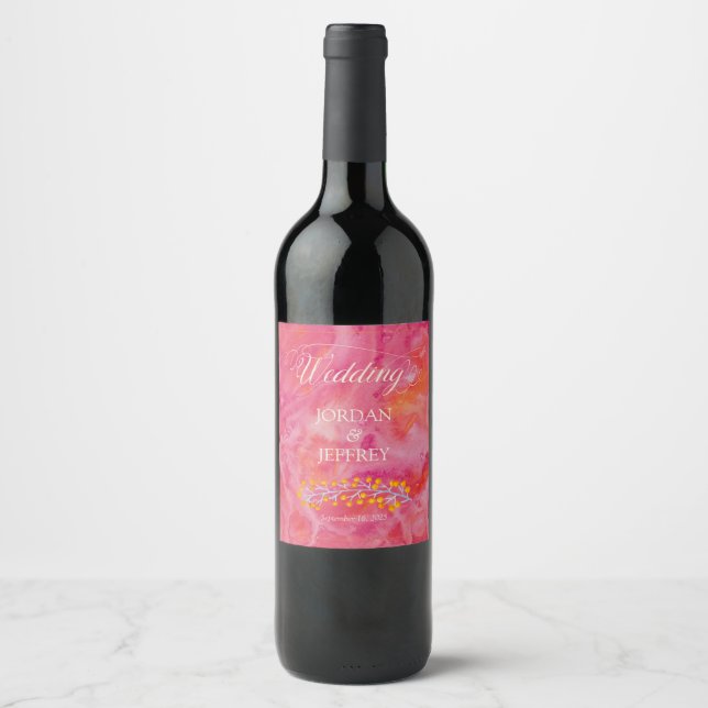 Étiquette Pour Bouteilles De Vin Mariage romantique couleur chaude (Devant)