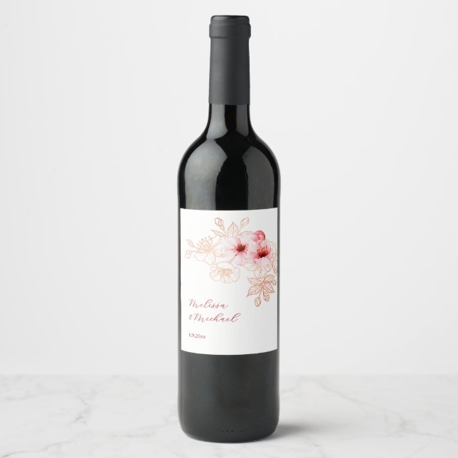 Étiquette Pour Bouteilles De Vin Mariage Rose Blanc Fleur de Cerisier (Devant)