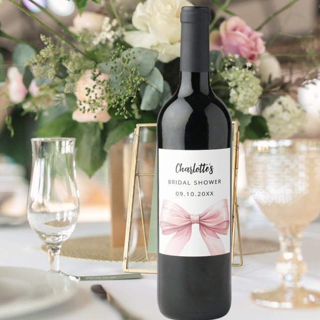 Étiquette Pour Bouteilles De Vin Mariage rose blanc Shower (Créateur téléchargé)