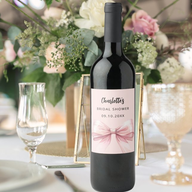 Étiquette Pour Bouteilles De Vin Mariage Rose Poudré Fête de Fiançailles (Créateur téléchargé)