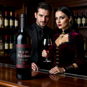 Étiquette Pour Bouteilles De Vin Mariage Rose Rouge Damassée Gothique