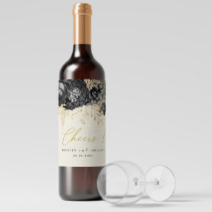 Étiquette Pour Bouteilles De Vin Mariage Roses d'aquarelle Gold Black Cheers