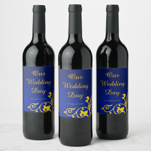 Étiquette Pour Bouteilles De Vin Mariage Royal Blue et Gold (Bouteilles)