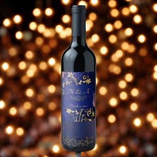 Étiquette Pour Bouteilles De Vin Mariage Royal Blue Gold Butterfly