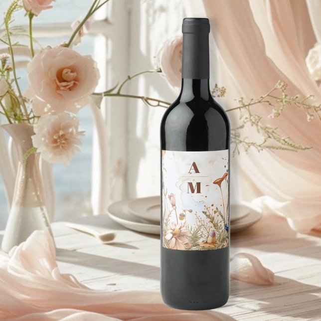 Étiquette Pour Bouteilles De Vin Mariage Rustique Aquarelle en Forêt (Créateur téléchargé)