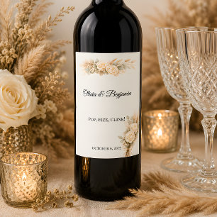 Étiquette Pour Bouteilles De Vin Mariage rustique de luxe avec des roses ivoire