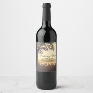 Étiquette Pour Bouteilles De Vin Mariage rustique Dreamy avec voyants d'arbre et de