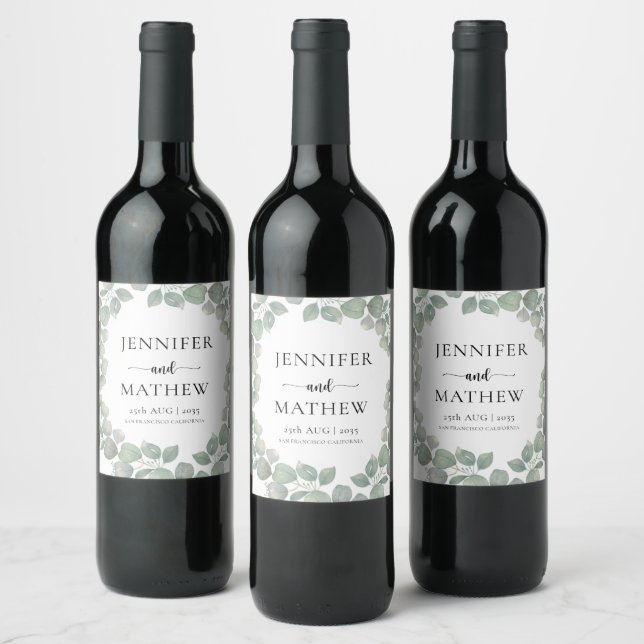 Étiquette Pour Bouteilles De Vin Mariage Rustique Eucalyptus Sage Vert (Bouteilles)