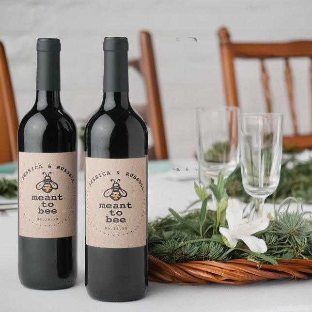 Étiquette Pour Bouteilles De Vin Mariage Rustique Meant To Bee (Rustic Meant To Bee Wedding Wine Label)