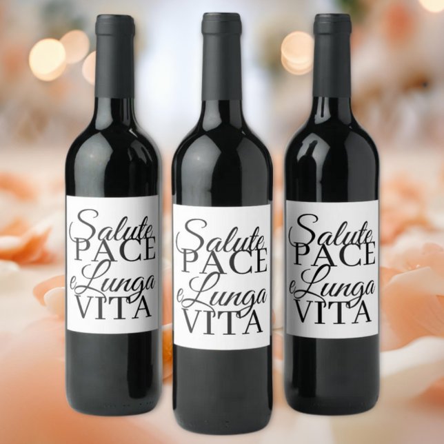 Étiquette Pour Bouteilles De Vin Mariage Salute, Pace, e Lunga Vita  (Salute, Pace, e Lunga Vita Italian Heritage Saying (Health, Peace and Long Life) Wedding Wine Label)
