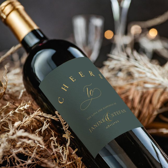 Étiquette Pour Bouteilles De Vin Mariage simple élégance Cheers Green ID1022 (Créateur téléchargé)