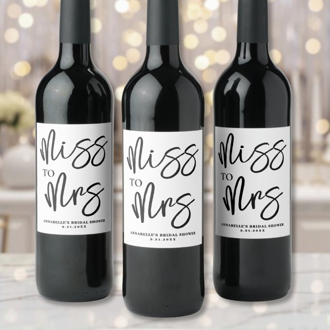 Étiquette Pour Bouteilles De Vin Mariage Simple Script Noir et Blanc pour une Baby  (Simple Black White Script Bridal Shower Wine Label )