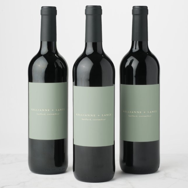 Étiquette Pour Bouteilles De Vin Mariage Simple Vert Sauge Moderne (Bouteilles)