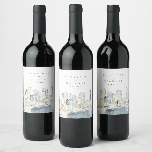 Étiquette Pour Bouteilles De Vin Mariage Skyline de New York (Bouteilles)