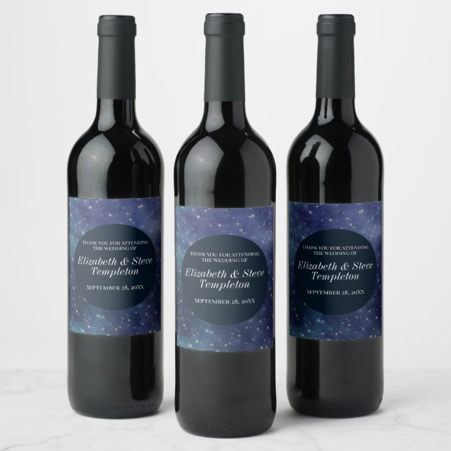 Étiquette Pour Bouteilles De Vin Mariage Starry Nuit Céleste Merci Marine (Bouteilles)