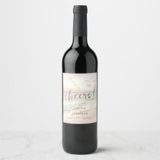 Étiquette Pour Bouteilles De Vin Mariage sur la plage au coucher du soleil