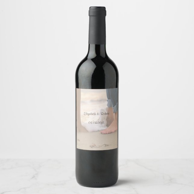 Étiquette Pour Bouteilles De Vin Mariage sur la plage, pieds (Devant)