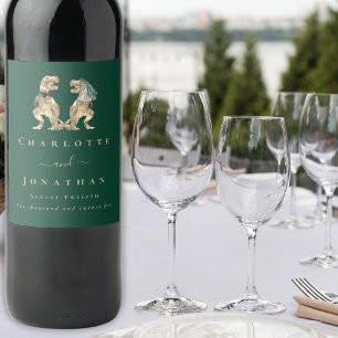 Étiquette Pour Bouteilles De Vin Mariage sur le thème des dinosaures Vert foncé