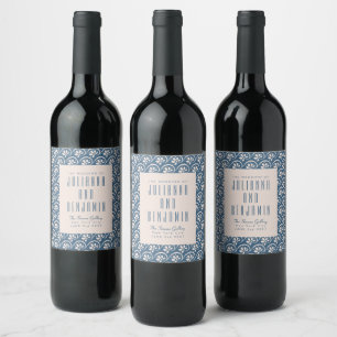 Étiquette Pour Bouteilles De Vin Mariage sur mesure élégant floral bleu moderne